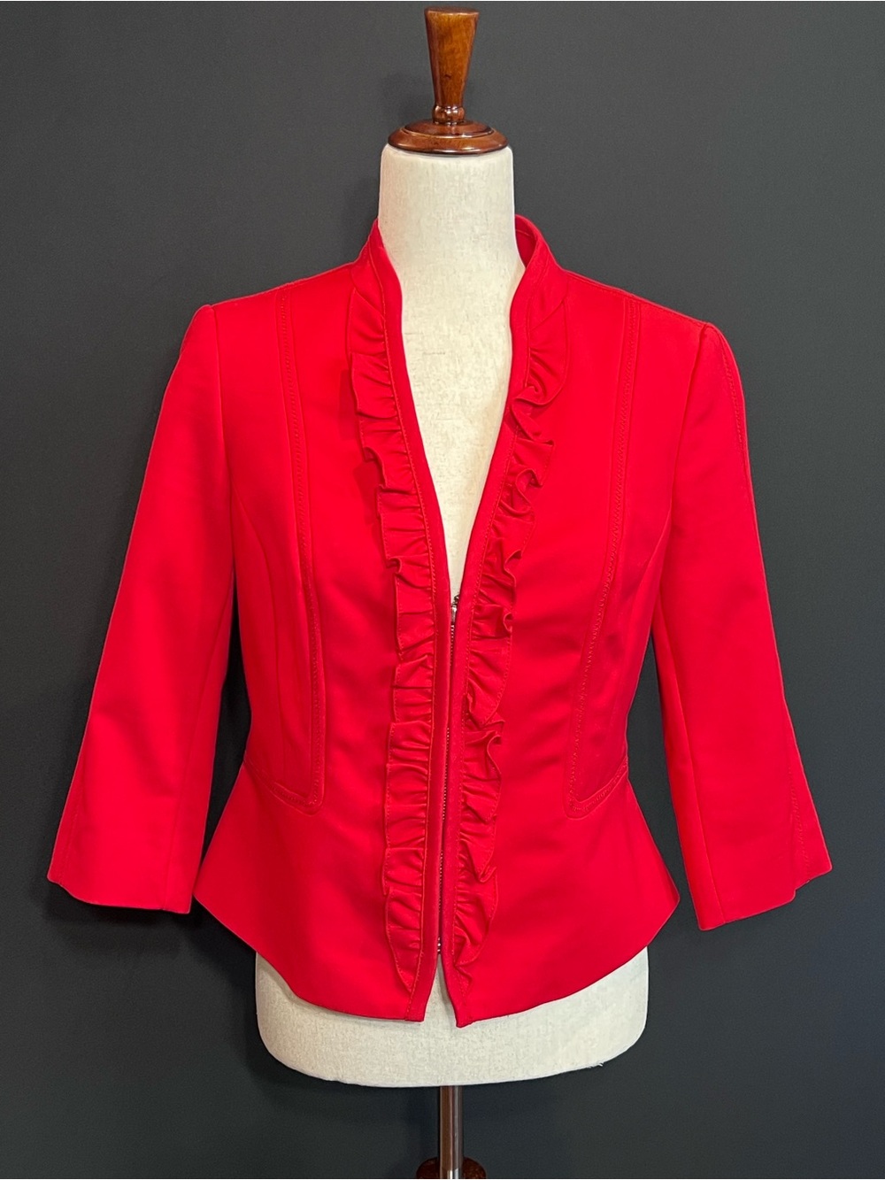 White House Black Market Red Ruffle-Trim Zip Jacket